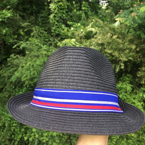 Stylish Black Fedora with Blue and Red Band - Picture 3 of 8